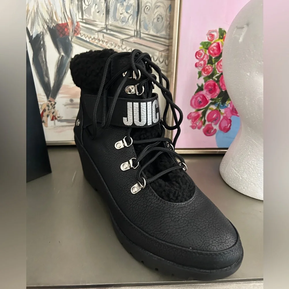 NWOT Juicy Couture Black Wedge Winter Boots J-Hastin Size 11